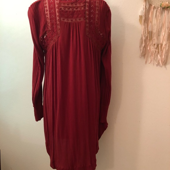 Free People Rust Lace Long Sleeve Dress - Picture 7 of 8